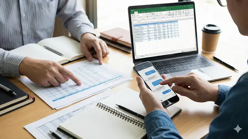 挿絵：Excel運用の現場でAIに相談しつつ要件を詰める（章の雰囲気づけ写真）