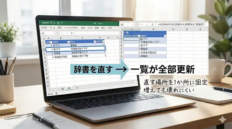 辞書テーブル管理_修正は1か所